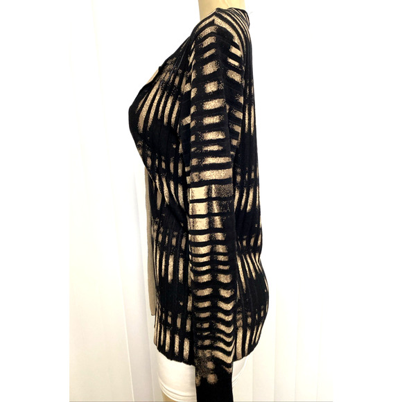 Aldomartins Blazer Jacket Cardigan Knit Long Sleeve Black Brown Striped Button M - Picture 3 of 7